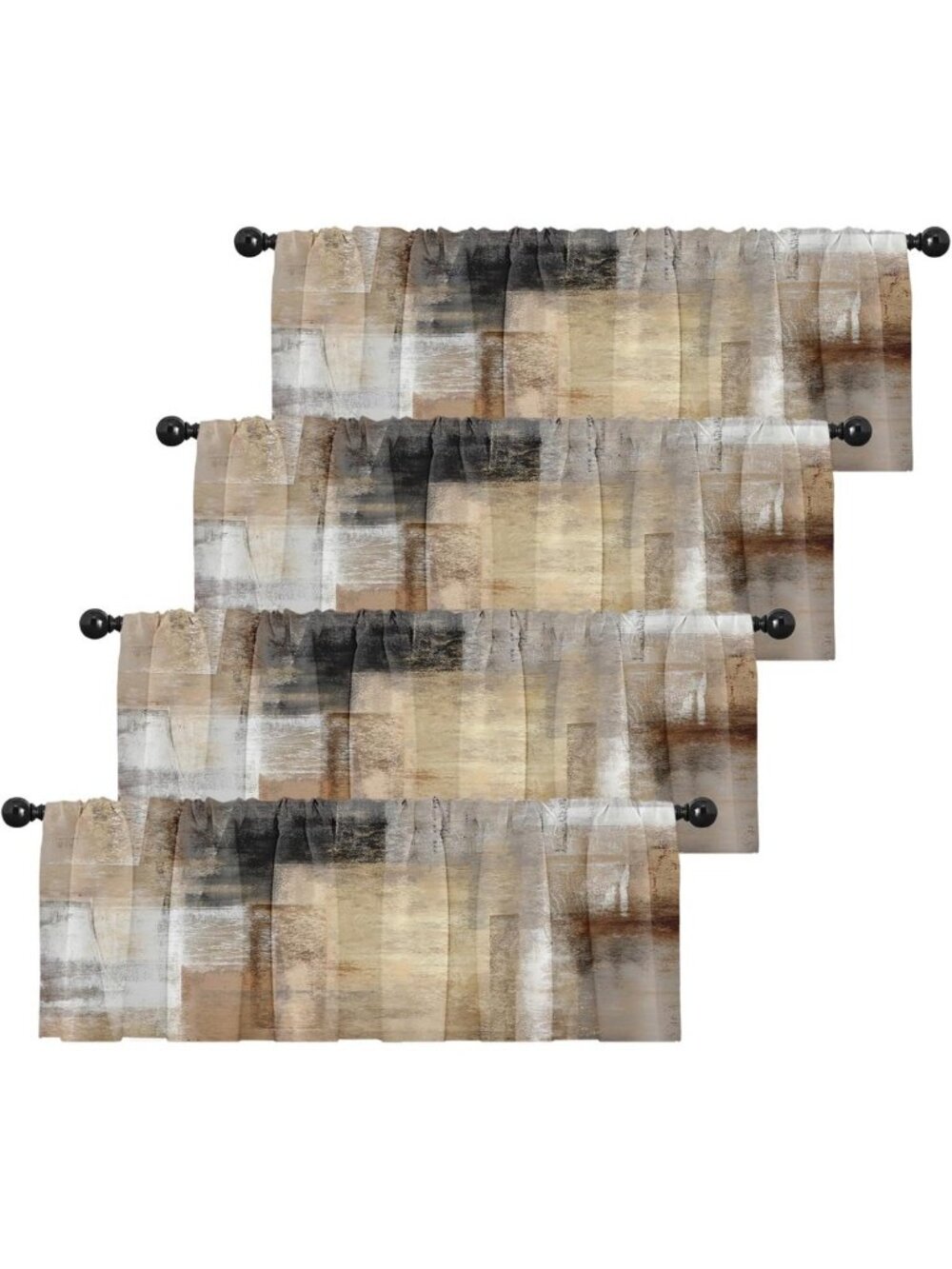 4 Pack Modern Brown Abstract Blackout Valances for Living Room & Kitchen, 52x18